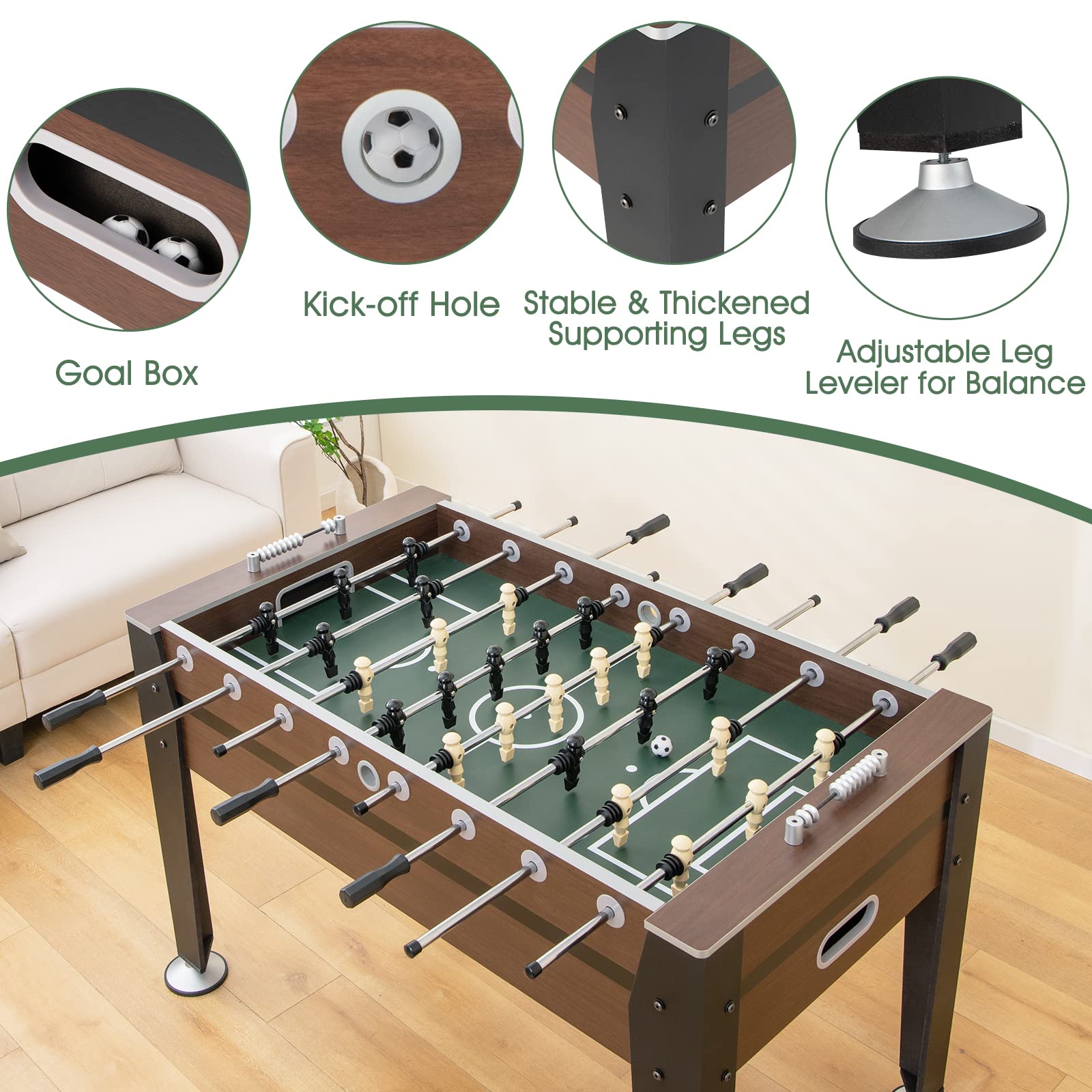 Giantex 54” Foosball Table, Foosball Table Adult Size with 2 Balls, Wood Football Table
