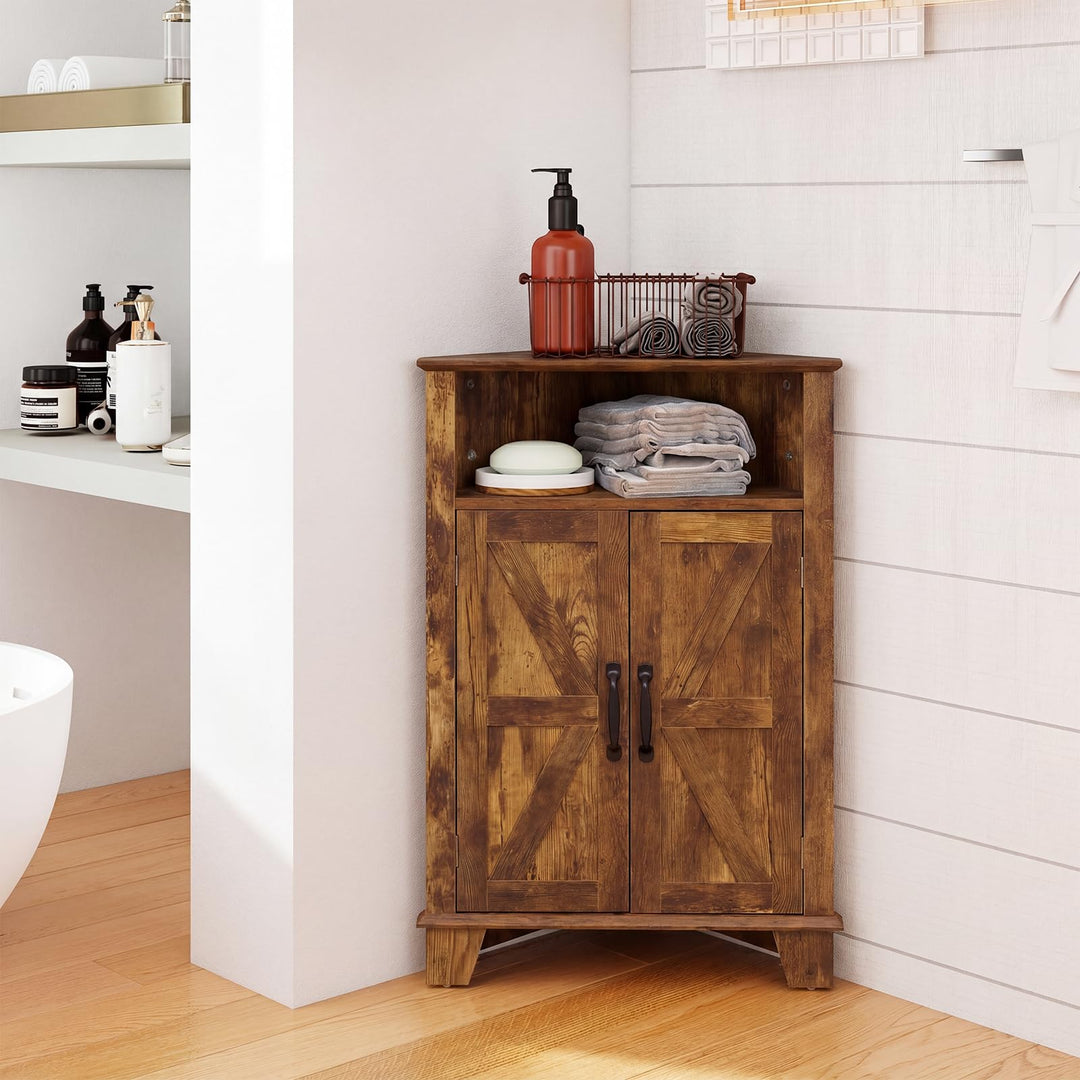 Giantex Bathroom Corner Storage Cabinet with Open Storage &amp; Adjustable Shelf