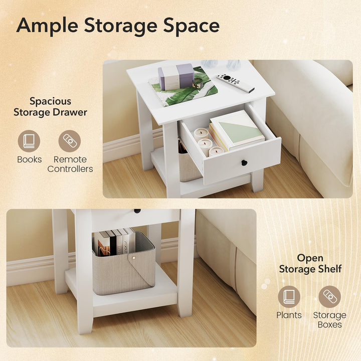 Giantex Nightstand with Drawer 3-Tier Modern Bedside Table with Open Shelf and Storage