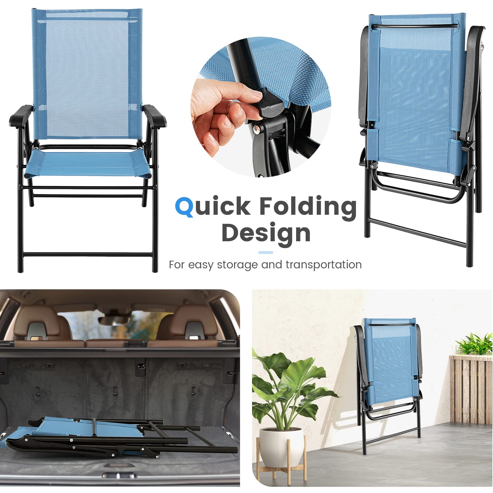 Giantex Patio Chairs Set of 2/4, Folding Patio Chairs for Deck Beach Camping Dining Picnic