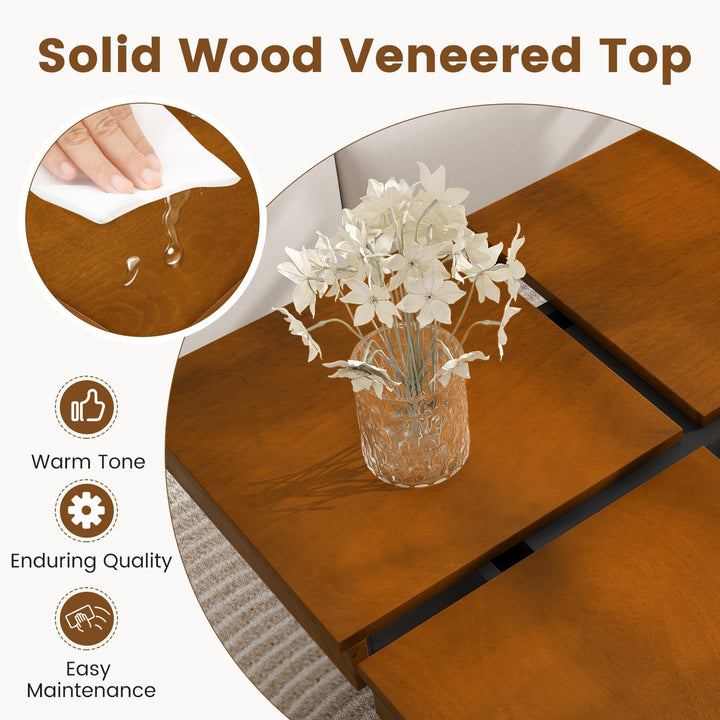 Giantex Square Coffee Table | 31.5 Inch Mid Century Modern Center Table with Solid Wood Veneered Split Top