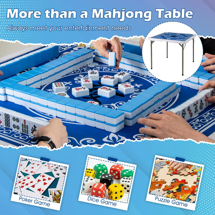 Giantex Folding Mahjong Table 35" Square Card Table with Cup Holders