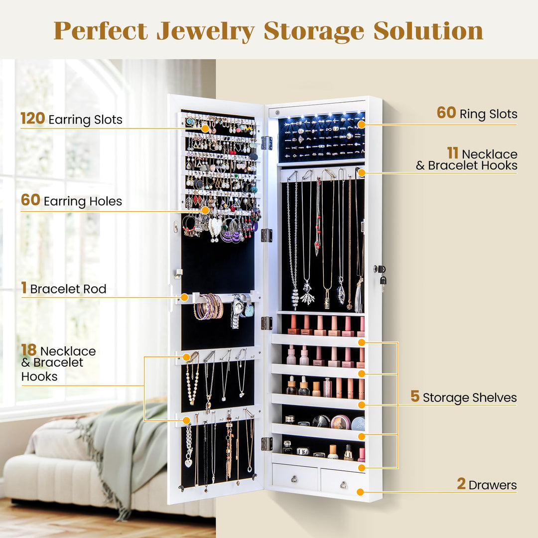 CHARMAID Wall Mounted Jewelry Armoire with 47" Full Length Mirror