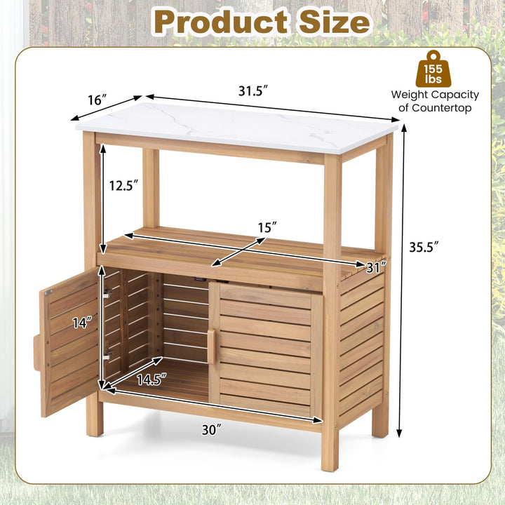Giantex Outdoor Potting Bench with 2 Door Storage Cabinet