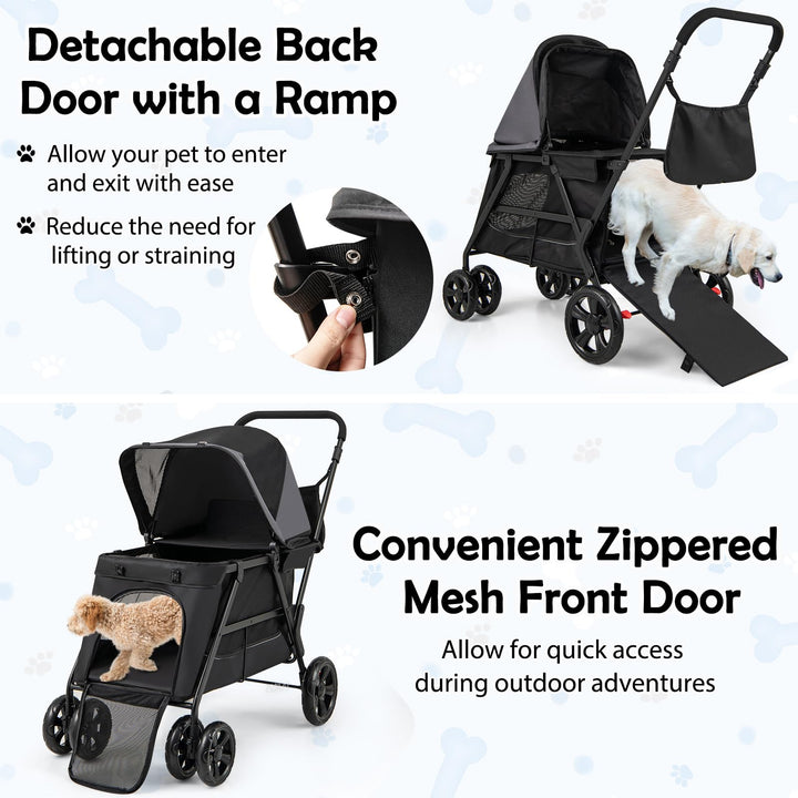 Giantex Dog Stroller with Low Entry & Ramp Access, Cat Stroller with Lockable & Shock-Absorbing All-Terrain Wheels
