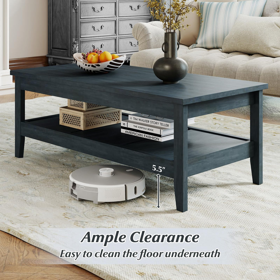 Giantex Farmhouse Coffee Table Rustic Cocktail Center Table with Thickened Tabletop