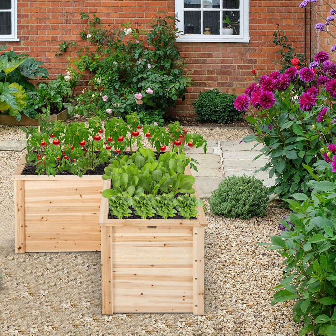 Giantex Raised Garden Bed, 47.5" x 47.5" x 24.5" Wooden Planter Box, Outdoor L-Shaped Deep Garden Bed for Sapling Flower Herb Vegetable Fruit