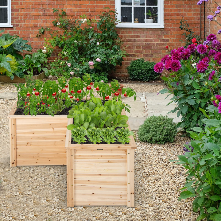 Giantex Raised Garden Bed, 47.5" x 47.5" x 24.5" Wooden Planter Box, Outdoor L-Shaped Deep Garden Bed for Sapling Flower Herb Vegetable Fruit