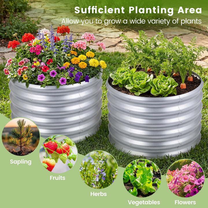Giantex Galvanized 2 x 2 x 1.5 FT Round Outdoor Planter Box with Open-Ended Base (1/2)