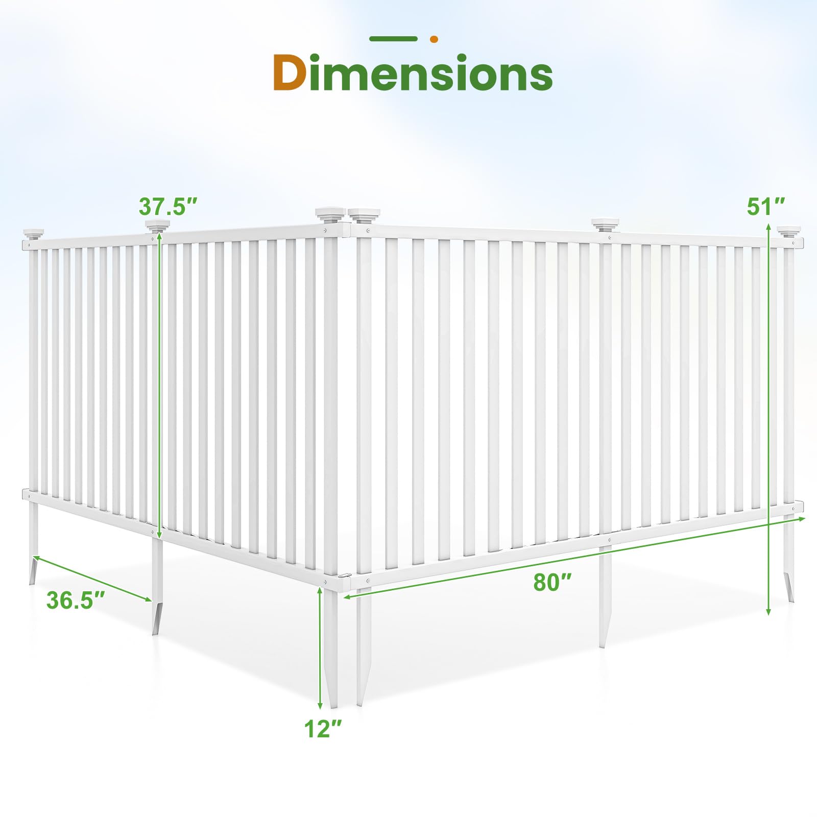 Giantex White Picket Fence - 2 Panels, 80''W x 37.5''H Decorative Outdoor Garden Fence