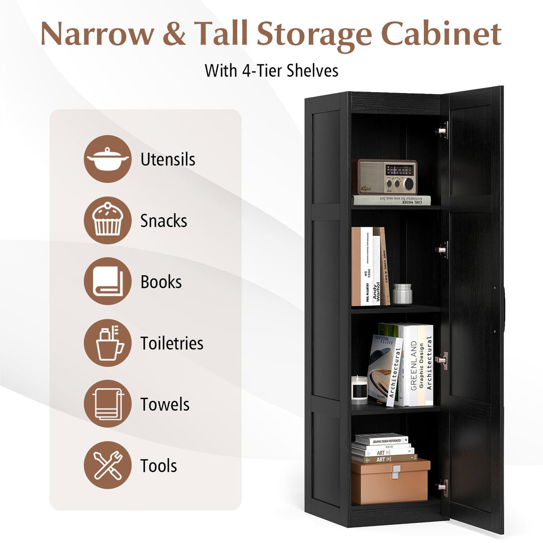 Giantex Narrow Farmhouse Freestanding Bathroom Cabinet with 4 Shelves