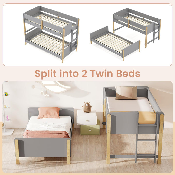 Giantex Twin Over Twin Bunk Bed with Ladder for Kids Teens Bedroom