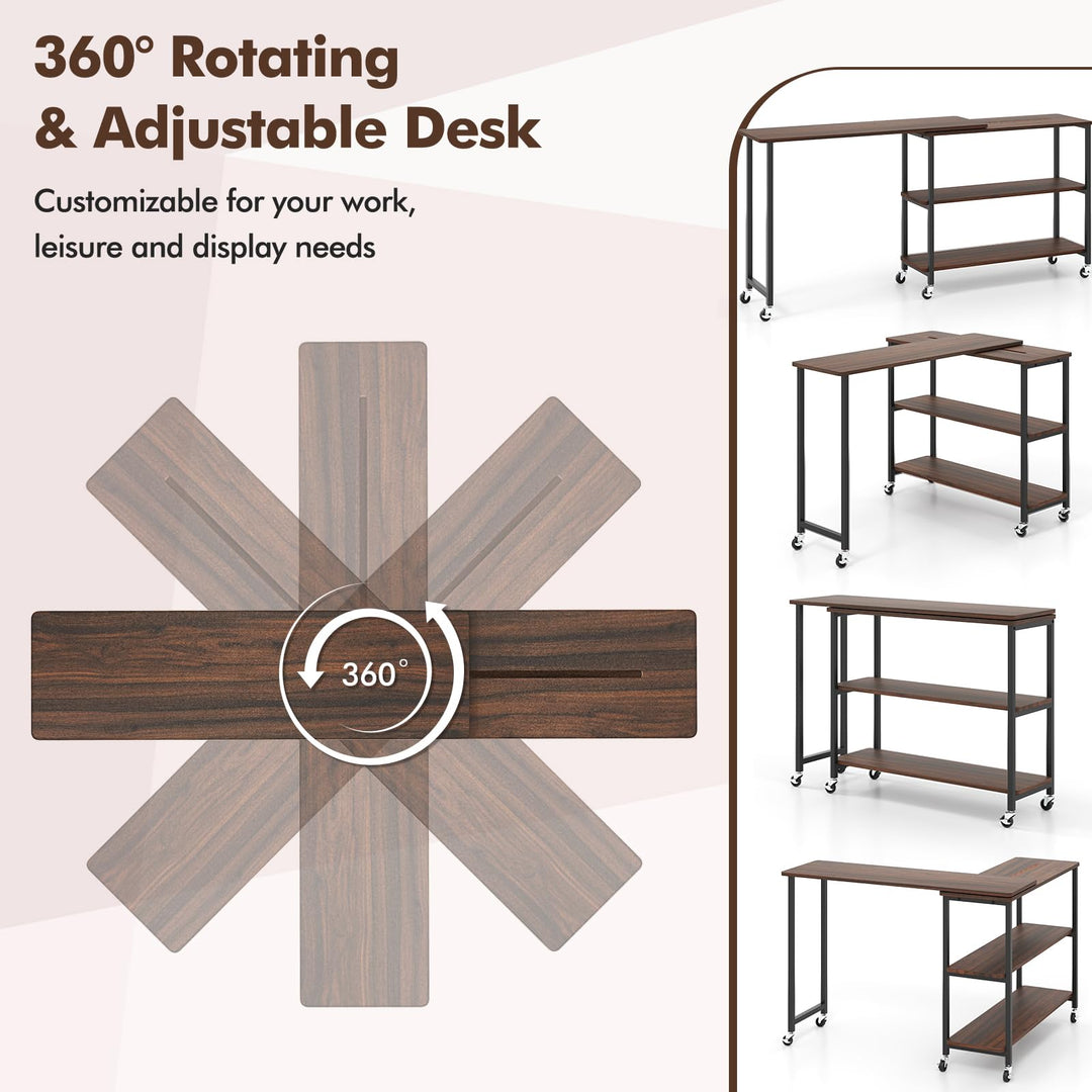 Giantex 360° Free Rotating Sofa Side Table with 2-Tier Storage Shelves