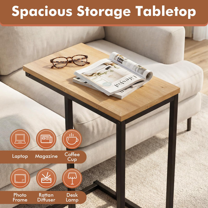 Giantex Small Sofa Couch Side Table That Slide Under with Metal Frame &amp; Spacious Tabletop