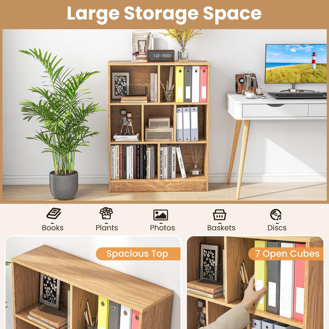 Giantex 7 Cube Bookcase 4-Tier Freestanding Bookshelf w/ 7 Open Compartments