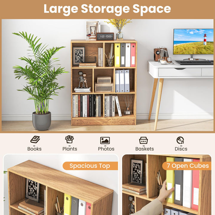 Giantex 7 Cube Bookcase 4-Tier Freestanding Bookshelf w/ 7 Open Compartments