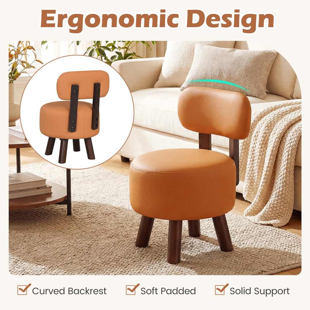 Giantex Round Small Footrest Stools Set of 2 with Backrest &amp; Rubber Wood Legs