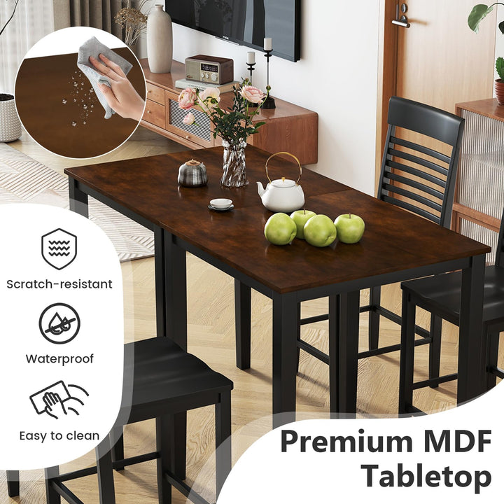 3-Piece Counter-Height Dining Table Set for 2 with Rubber Wood Frame and Footrest