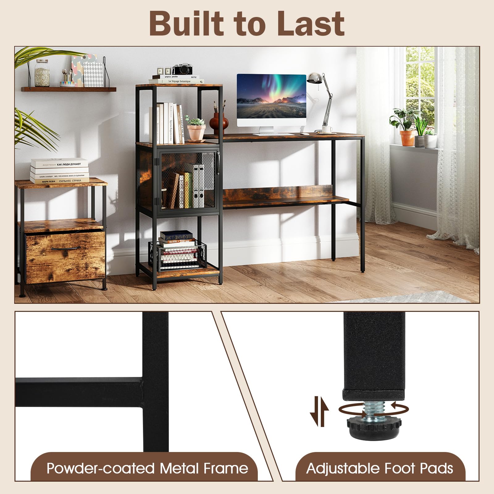 Giantex Modern Computer Workstation Home Office Desk with Storage Cabinet and Shelves