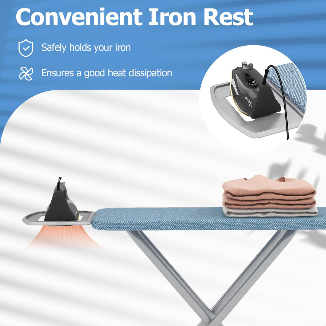 Giantex Full Size Ironing Board with Iron Rest, 57" x 15" Carbon Steel Iron Table with 7-Level Height & Heat Resistant Cover