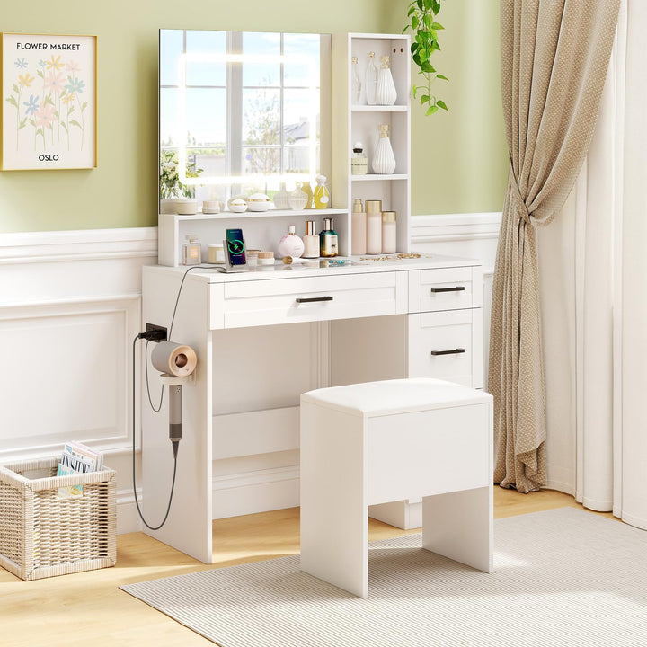 Vanity Stool with Hidden Storage with Soft Seat