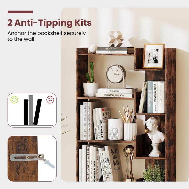 Giantex 6-Tier Bookshelf Wooden Bookcase with Staggered Shelves