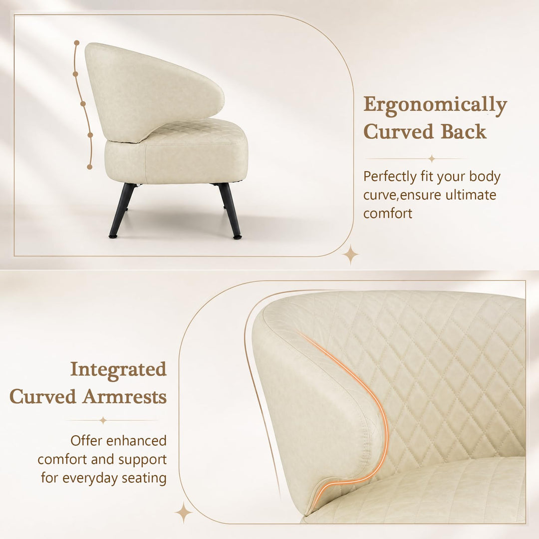 Giantex Mid Century Modern Accent Leather Upholstered Armchair with Robust Metal Legs (1/2)