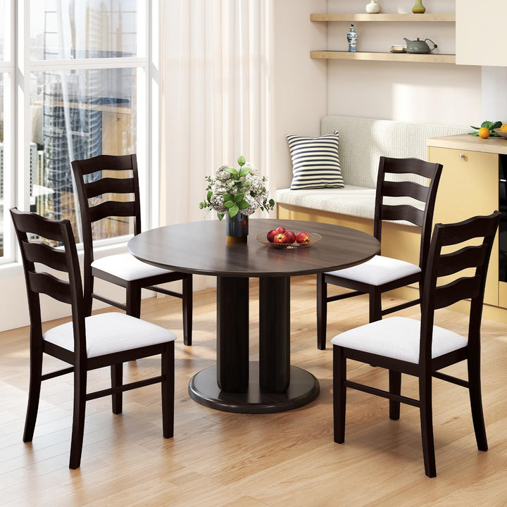Giantex Wooden Dining Chairs Set of 2/4 with Rubber Wood Legs Fabric Padded Seat Wavy Ladder Back