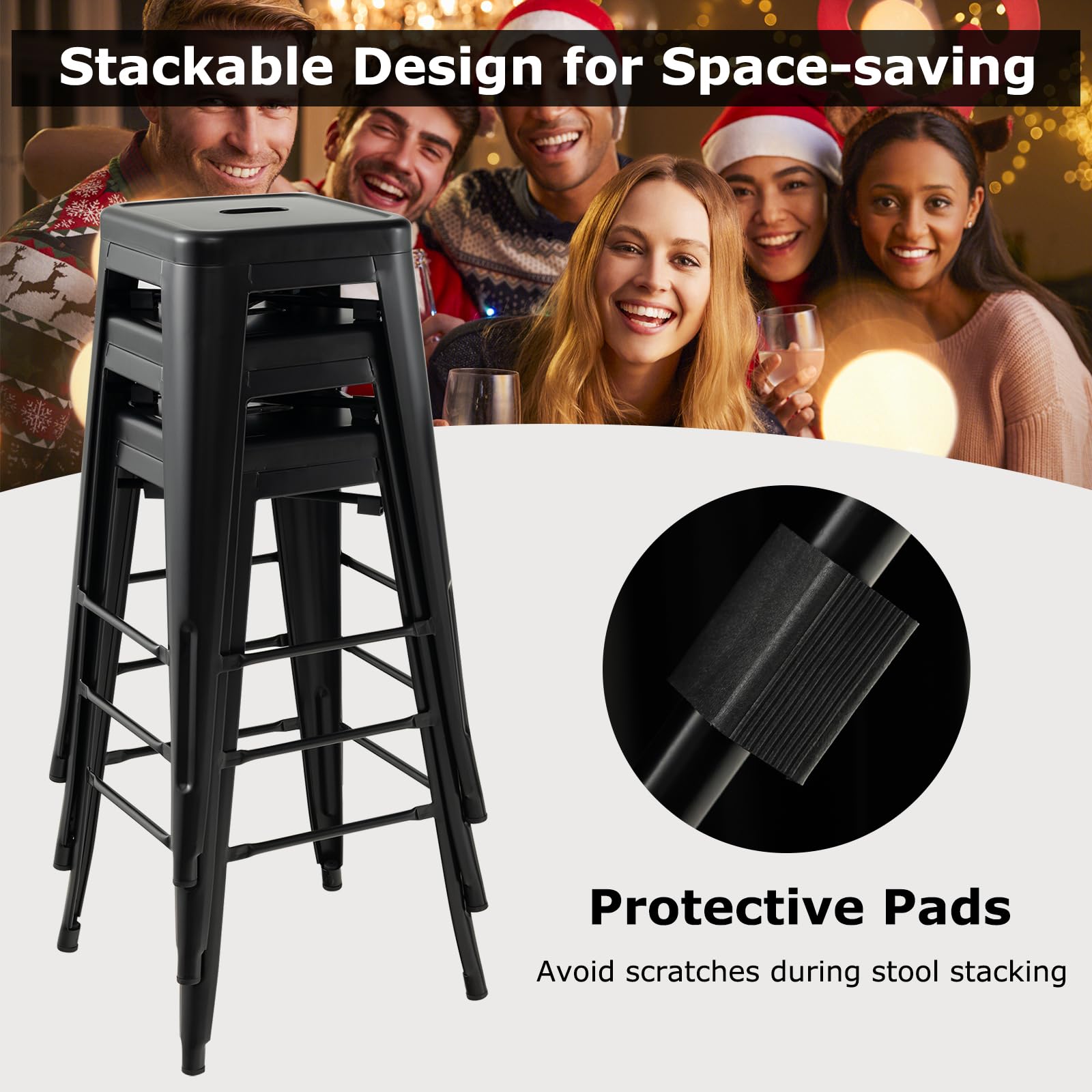 Giantex Metal Backless Bar Stools Set of 4, 30" Bar Height Modern Industrial Barstools w/Cut-out Handle