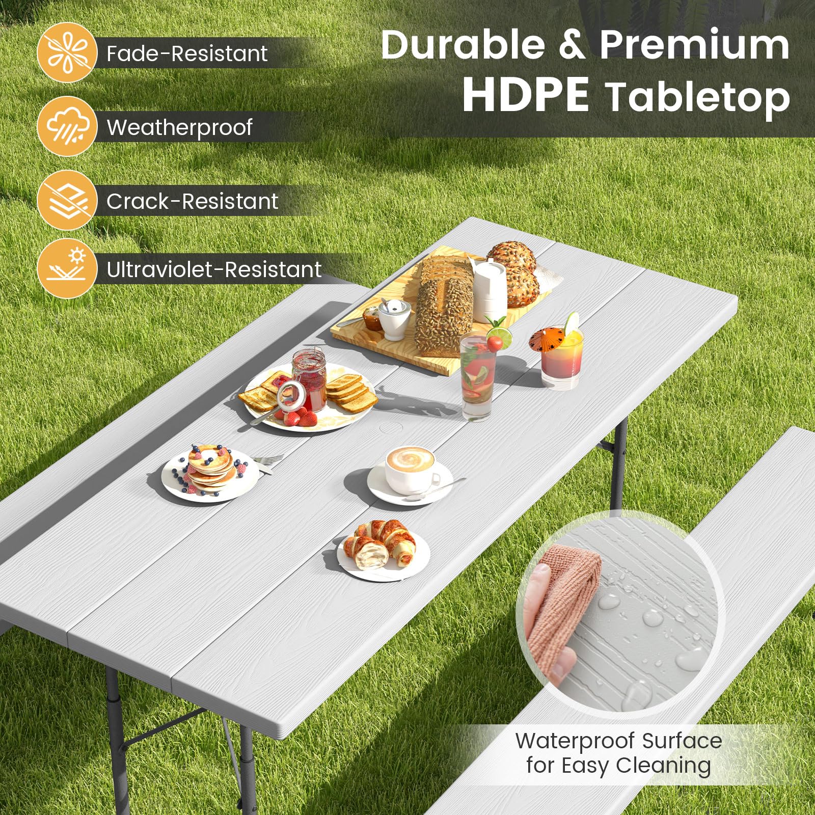 Giantex Folding Picnic Table - 6 FT Outdoor Table Bench Set for 8 Persons w/All-Weather HDPE Tabletop