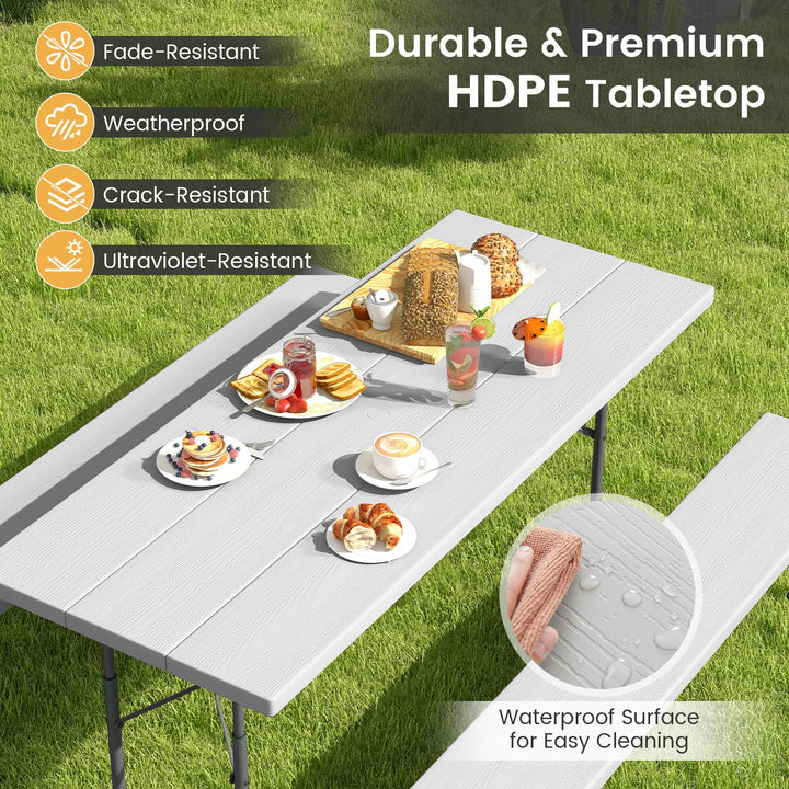 Giantex Folding Picnic Table - 6 FT Outdoor Table Bench Set for 8 Persons w/All-Weather HDPE Tabletop