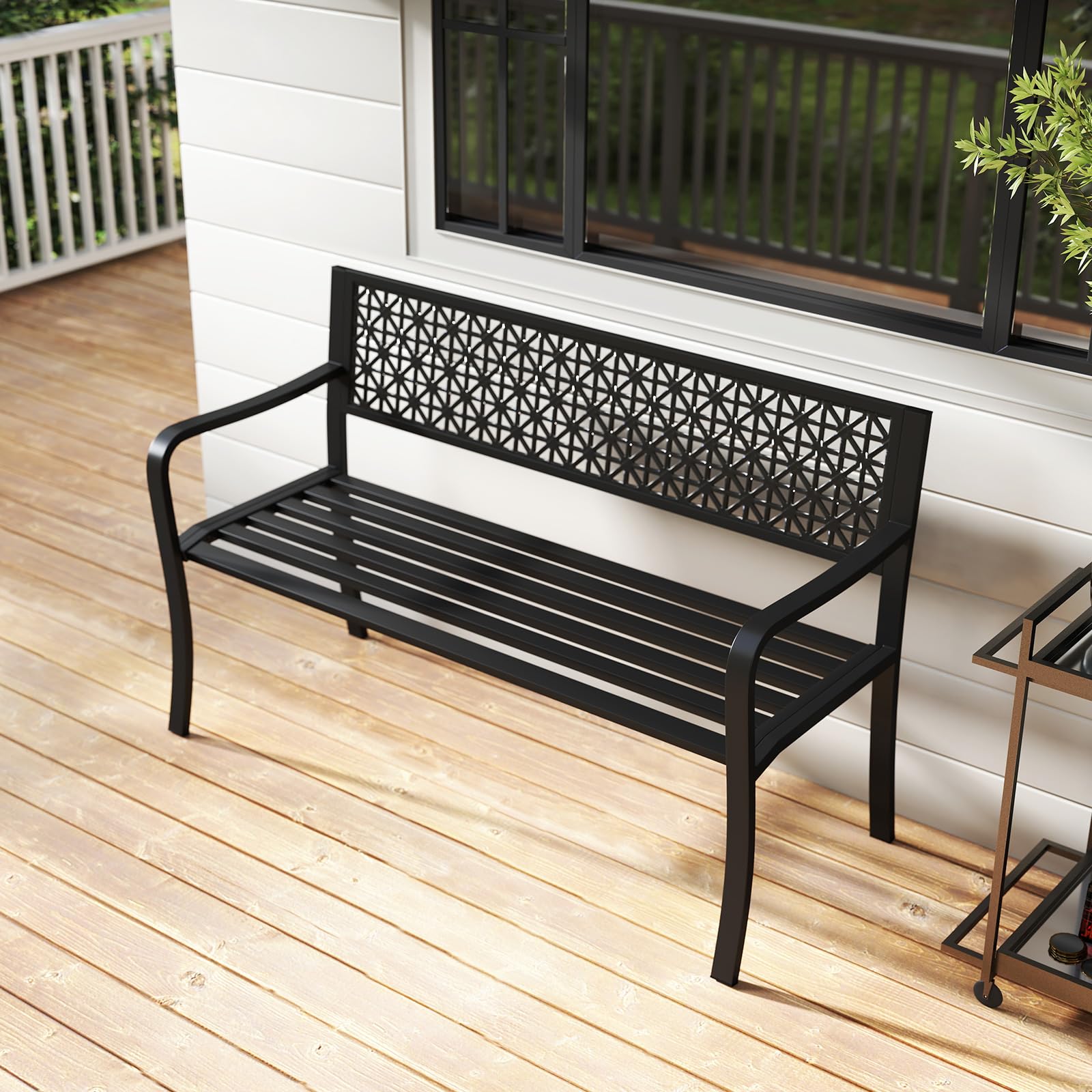 Giantex Patio Bench with Geometric Backrest for Garden