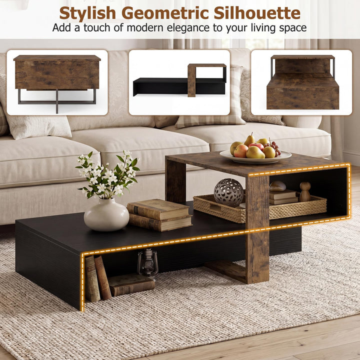 Giantex 2-Tier Coffee Table | Modern Irregular Center Table with Open Storage Shelf