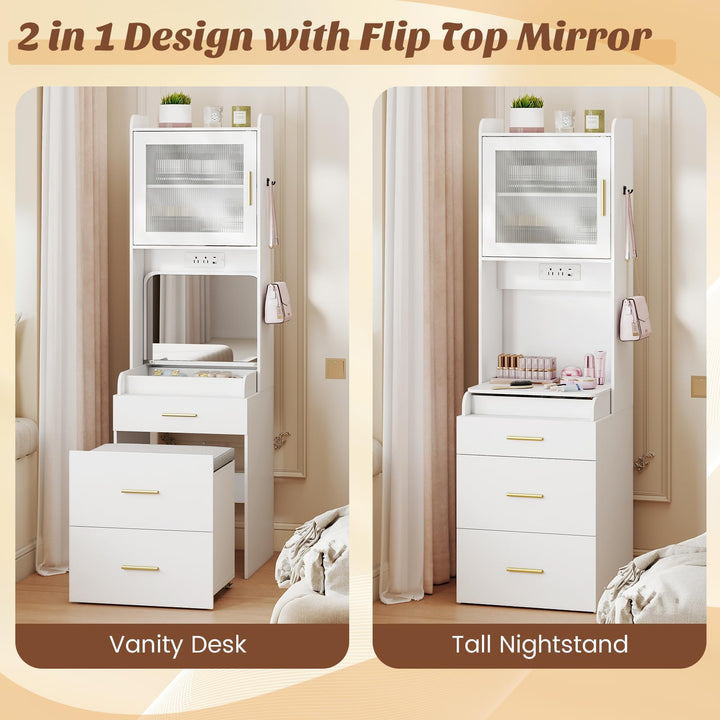 CHARMAID 3-in-1 Vanity Desk with Flip Top Mirror