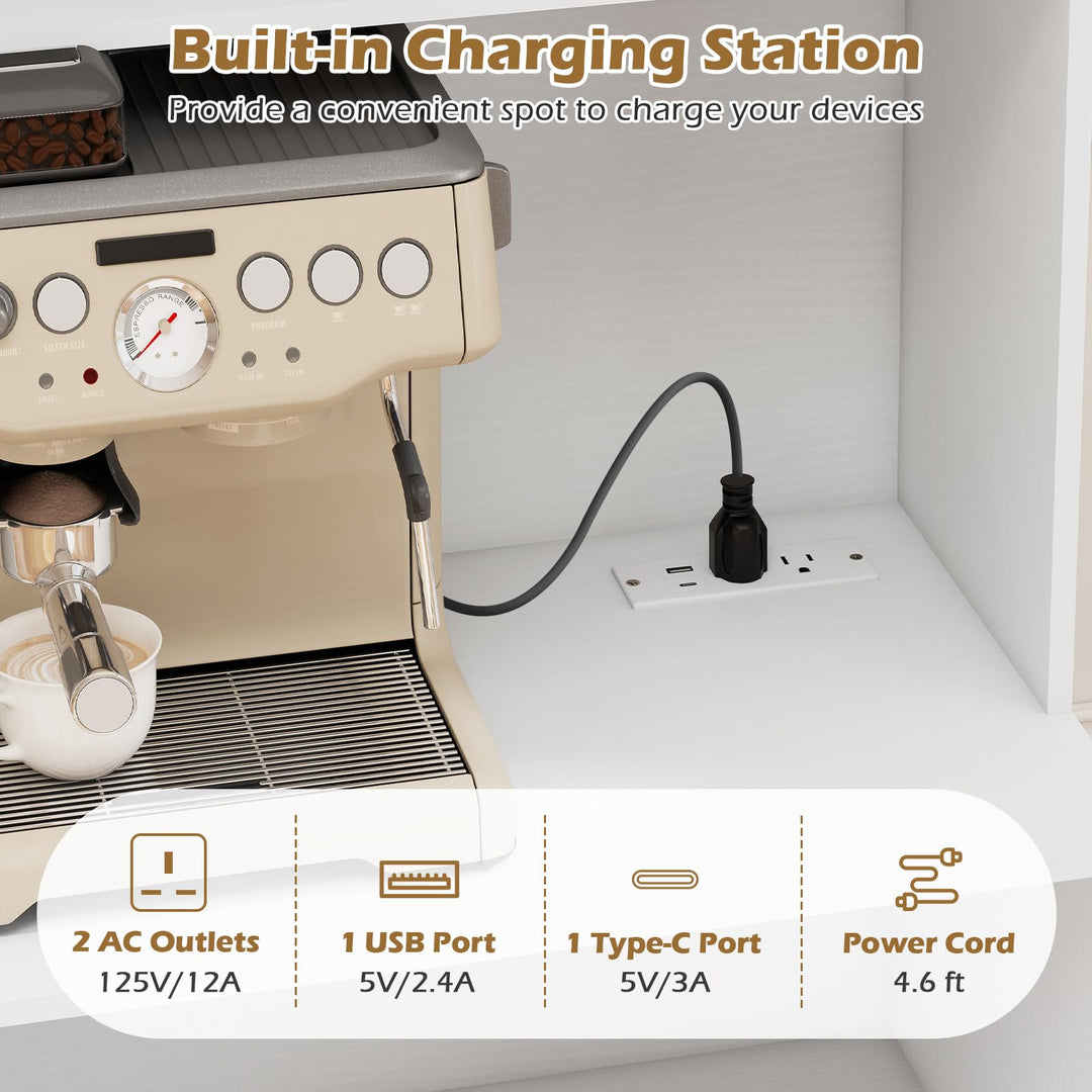 Giantex 66" Kitchen Pantry Cabinet with Charging Station