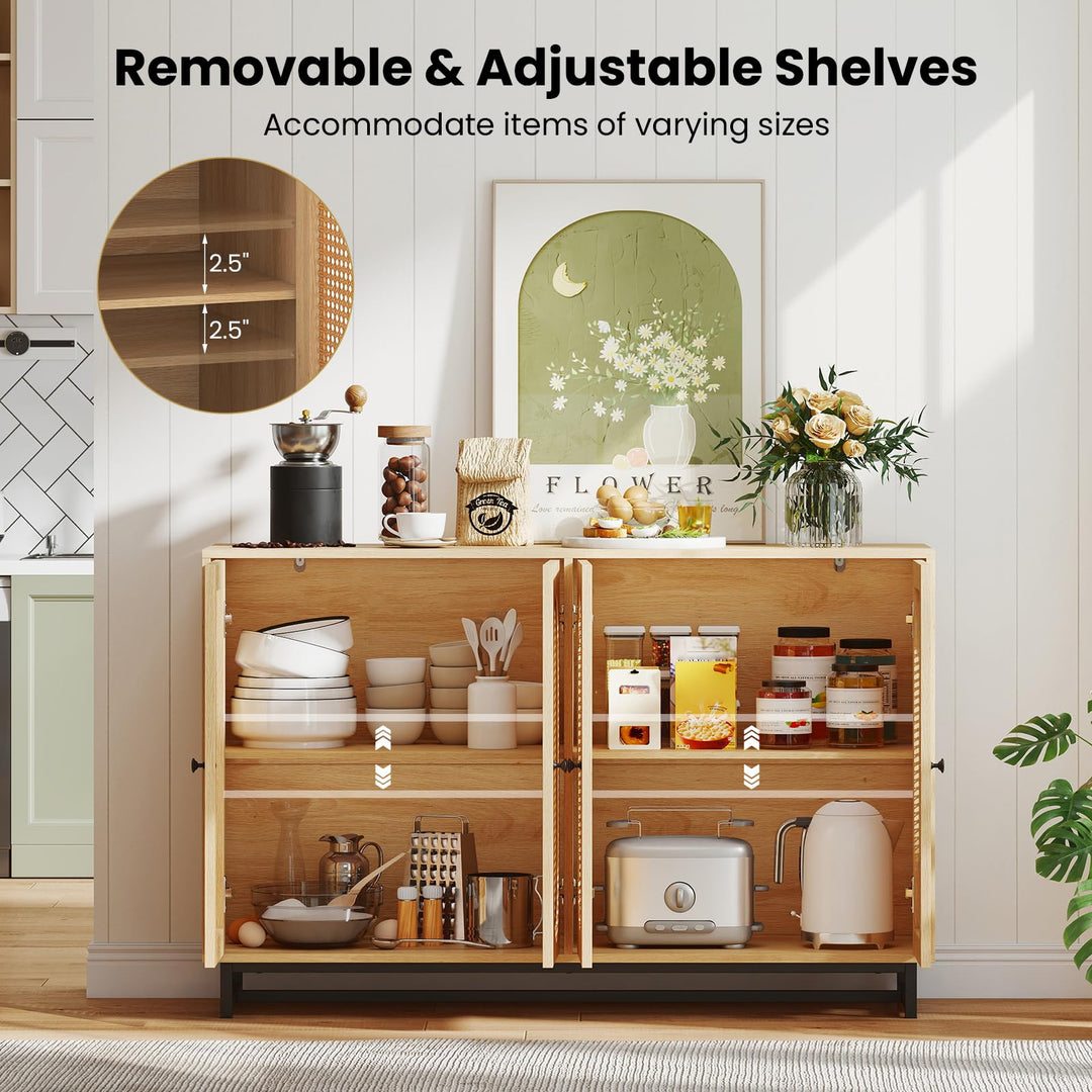 Giantex 50" PE Rattan Sideboard Buffet Cabinet with 4 Doors and Adjustable Shelves