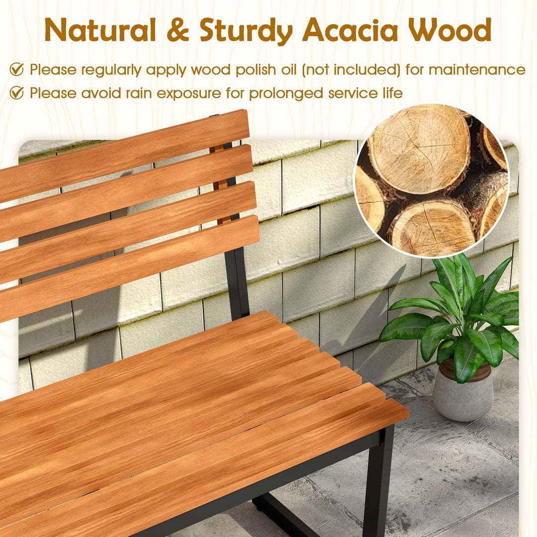 Giantex Outdoor Bench, 43"×22"×33" Acacia Wood Patio Loveseat with Backrest