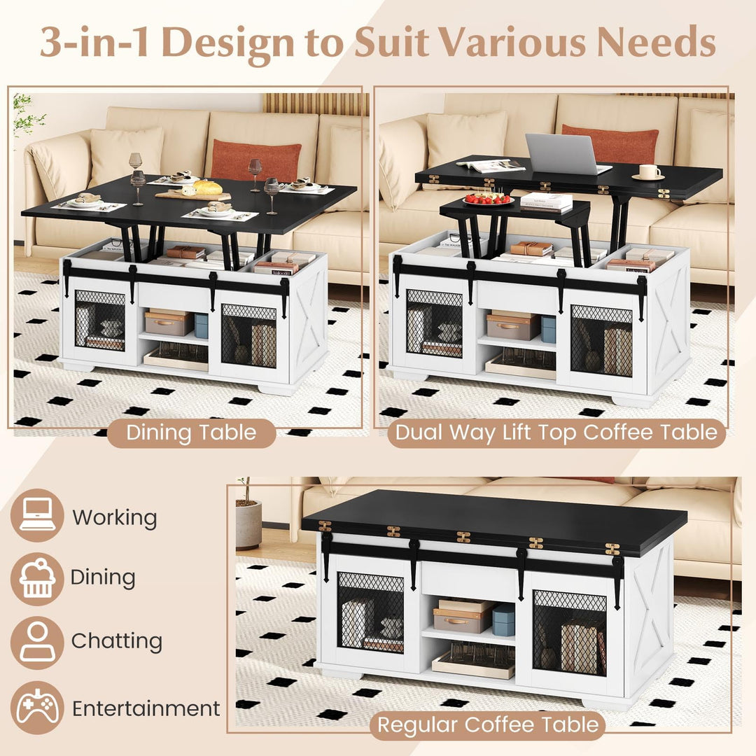 Giantex Lift Top Coffee Table | 41.5" Farmhouse Center Table with 2 Sliding Barn Doors