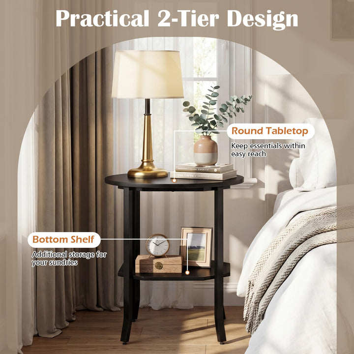 Giantex 2-Tier Round Small Sofa Couch End Table with Storage Shelf &amp; Steel Frame