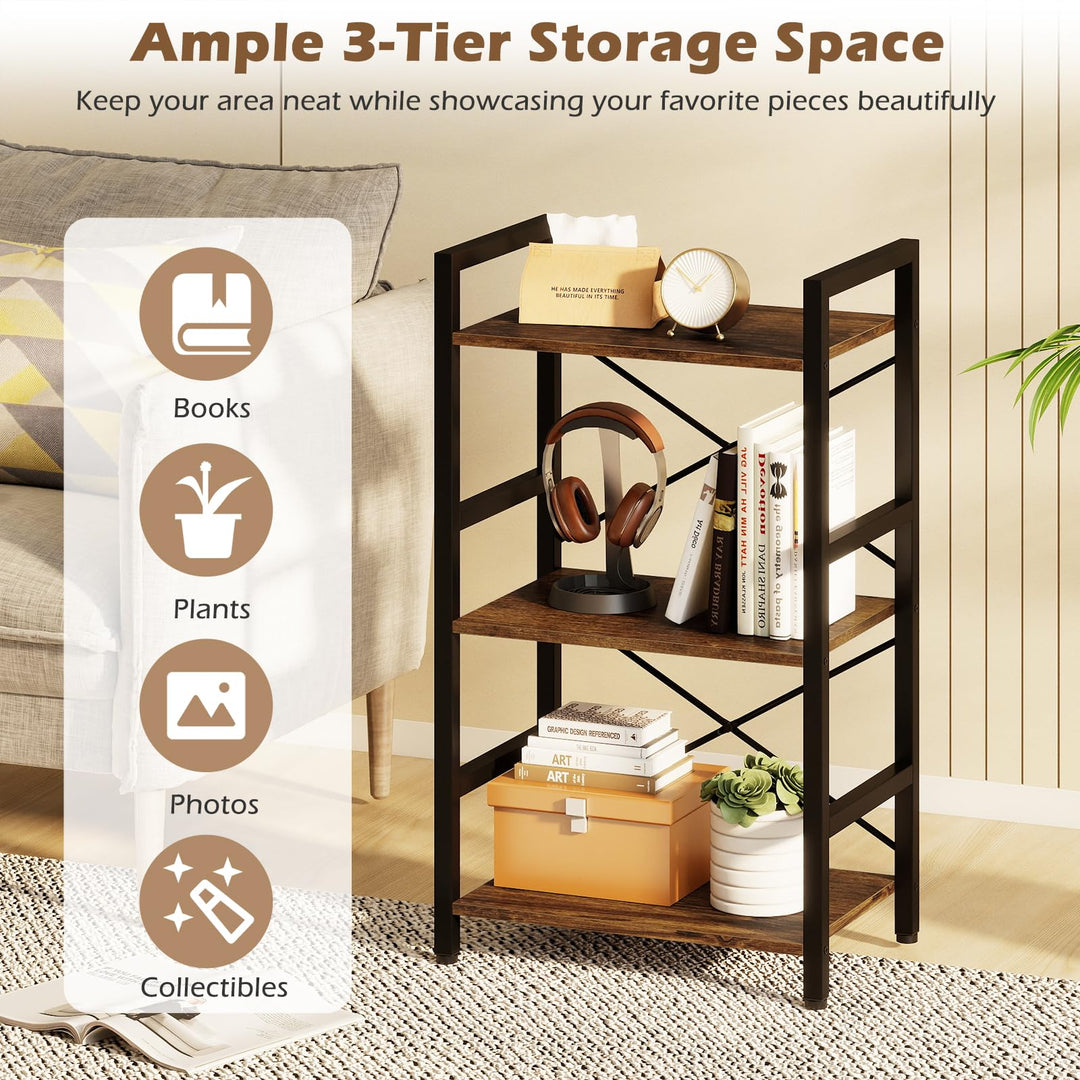 Giantex 3-Tier Bookshelf Narrow Freestanding Display Shelf with Metal Frame &amp; Wooden Storage Racks