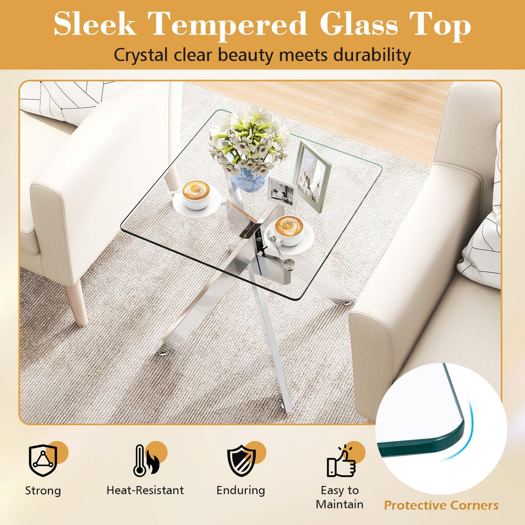 Giantex Glass Side Table Square Sofa Couch End Table