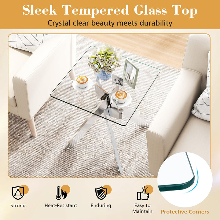 Giantex Glass Side Table Square Sofa Couch End Table