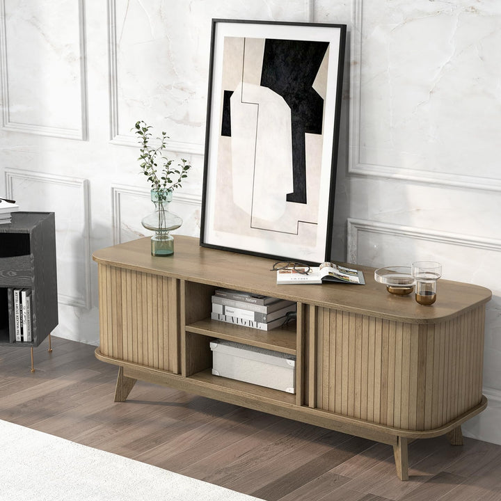 Giantex TV Stand for 55-Inch TV, Entertainment Center with Dual Sliding Doors, Enclosed Cabinets, Adjustable Shelf