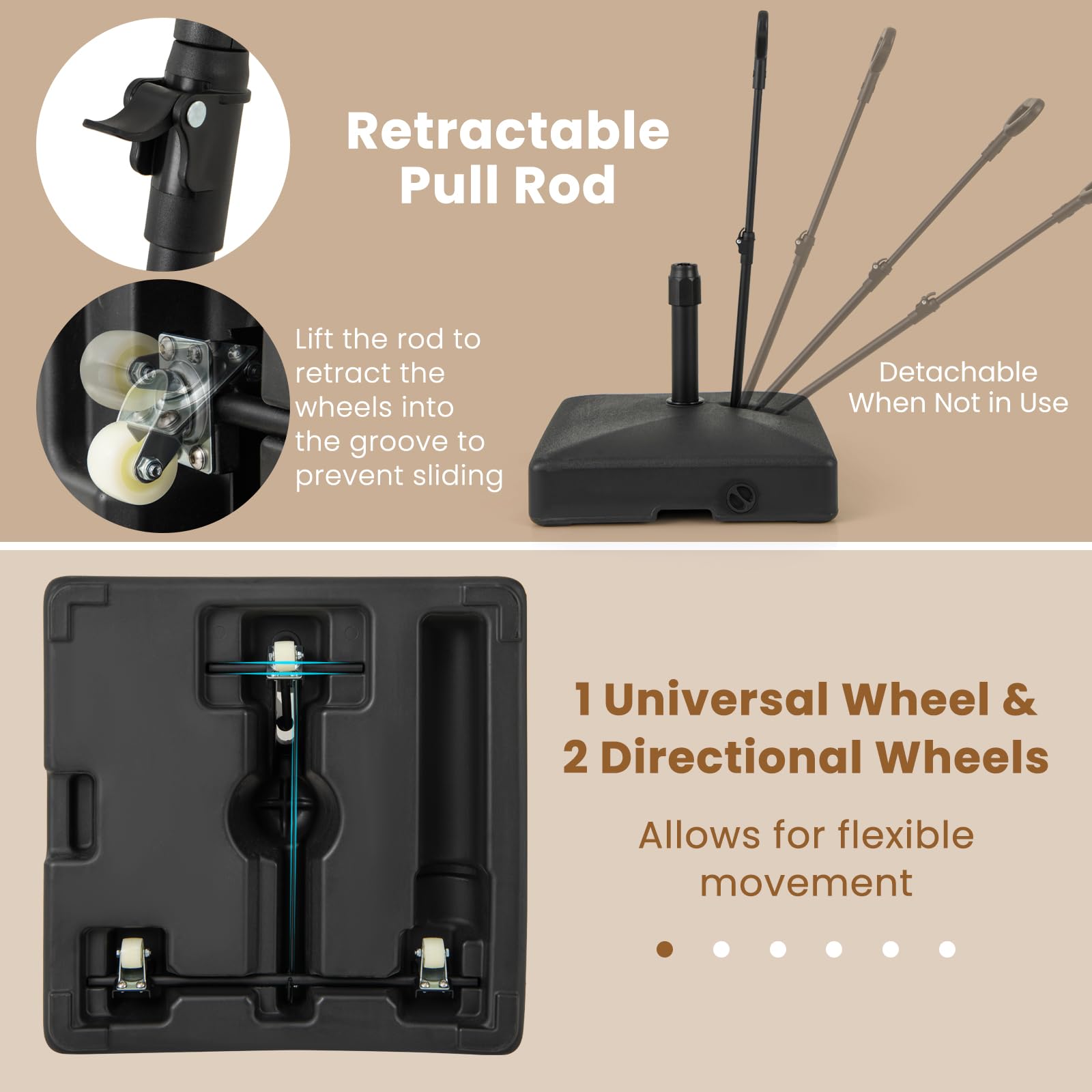 Giantex 132 lbs Fillable Patio Umbrella Stand with Retractable & Removable Pull Rod
