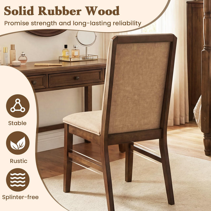Giantex Upholstered Dining Chairs | High Back Padded Fabric Kitchen Chairs with Solid Rubber Wood Legs