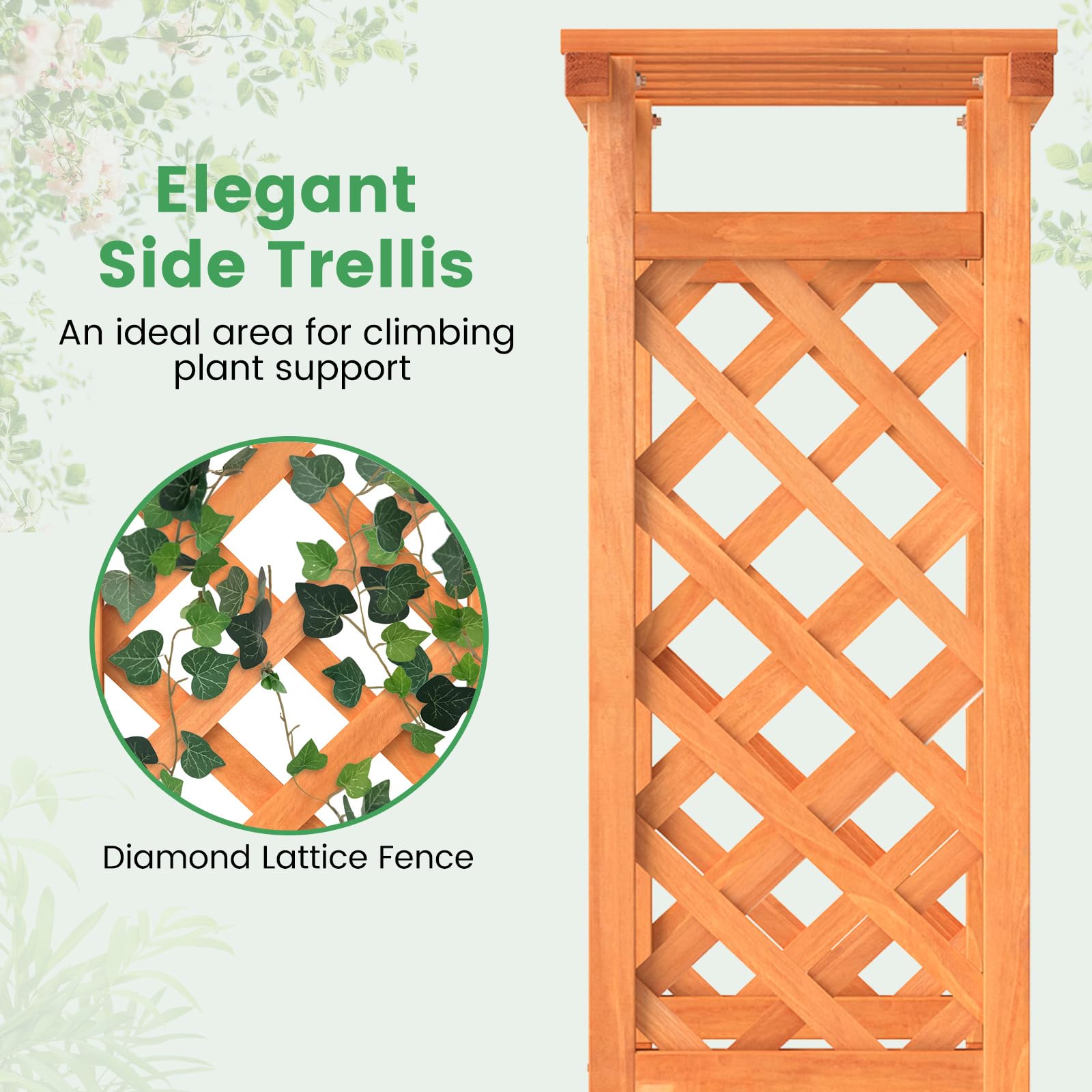 31" x 12.5" x 60" Raised Garden Bed with 2-Sided Trellis & Hanging Roof