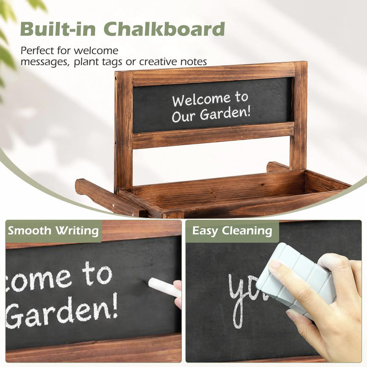 GIANTEX 3-Tier Wooden Plant Stand with Chalkboard &amp; Wheels