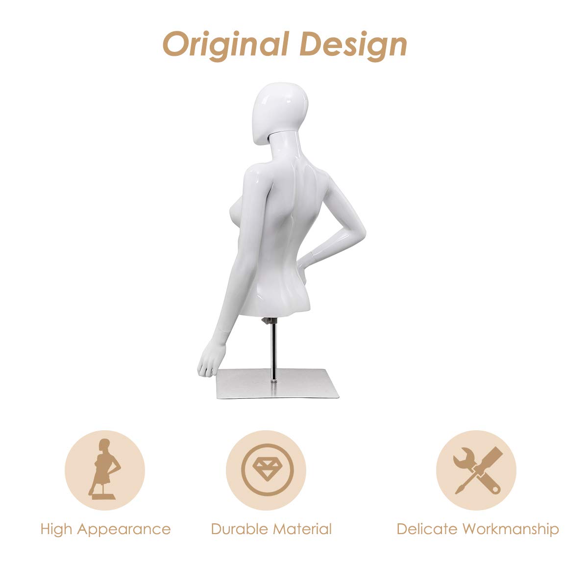 Female Mannequin Torso Adjustable Height Detachable Arms Dress Form - Giantex