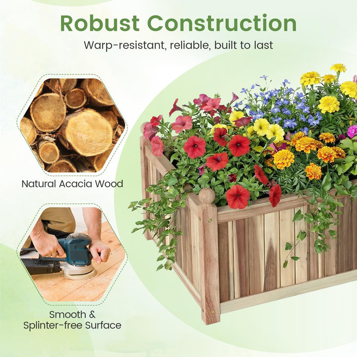 Giantex Wooden Raised Garden Bed Natural Acacia Wood Rectangular Planter Box with Liner