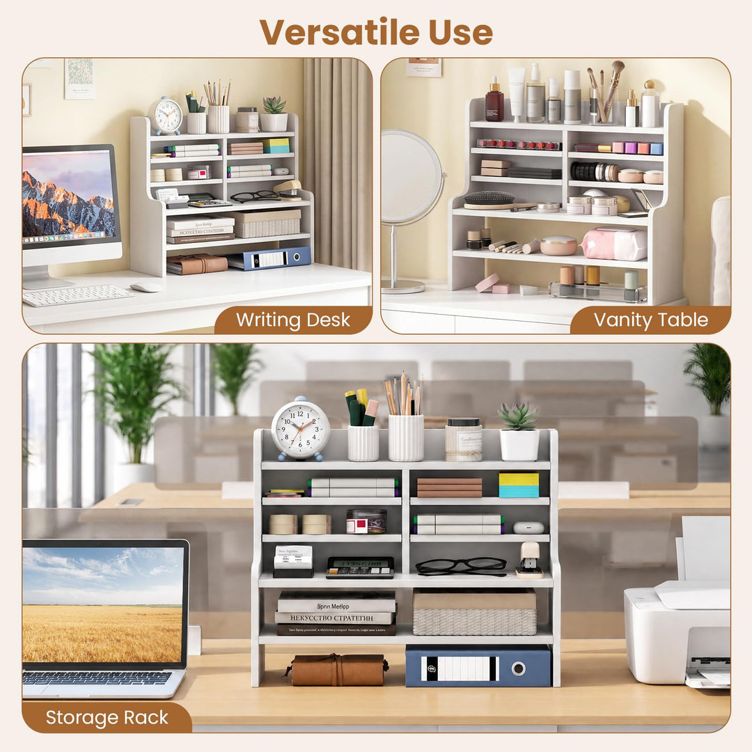 Giantex Desk Organizer | Wooden 6 Tier Storage Rack with 2 Removable Shelves